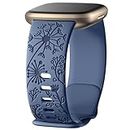DGege Flower Engraved Compatible with Fitbit Sense Bands/Fitbit Versa 4&3/Fitbit Sense 2/Fitbit Sense Band,Soft TPU Sport Strap Replacement for Fitbit Versa 4&3/Fitbit Sense Smartwatch Wristband Women