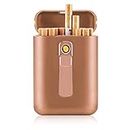 Cigarette Case with Lighter Cigarettes Box King Size Portable Pack 20pcs Regular Size Cigarettes USB Lighters 2 in 1 Rechargeable Flameless Windproof Electric Lighter(Gold)