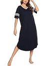 Ekouaer Sleepwear Womens Loungewear Soft Long Nightgown Short Sleeve Pajama House Dress V Neck Sleep Shirts Nightshirt