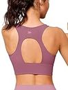 Yvette Open Back Zip Front Closure Sports Bras for Women High Impact Workout Fitness Running Bra for Large Bust, Purple, Medium