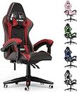 Bigzzia Gaming Chair Office Chair, Reclining High Back PU Leather Computer Desk Chair with Headrest and Lumbar Support, Adjustable Swivel Rolling Video Game Chairs Ergonomic Racing Chair, Red