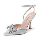 DREAM PAIRS Women's High Heels Destiny Closed Toe Strappy Heels Sexy Rhinestone Ankle Strap Pumps Wedding Bridal Party Dress Shoes, Silver Size 9 SDPU2208W