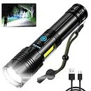 Rechargeable LED Flashlights High Lumens: 120000 Lumen Super Bright Flashlight, 7 Modes with COB Work Light, Zoomable, IPX6 Waterproof, Powerful Handheld Flash Light for Emergencies, Camping, Hiking