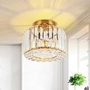 FORCOSO Ceiling Lights, Semi Flush K9 Crystal Chandelier Lamp with Metal Lampshade, E27 Gold Ceiling Lighting, Modern Light Fittings for Kitchen Hallway Living Room Bedroom Hall Home Decoration