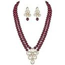 Peora Gold Plated Crystal Pearl Long Necklace with Drop Earrings Traditional Ethnic Jewellery Set for Women Girls
