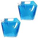 Syga Plastic Portable Collapsible Water Storage Tank Water Container Water Carrier Lifting Bag Camping Hiking Survival Kit Tool - Blue, Pack of 2, 10 L