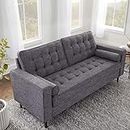 Edenbrook Lynnwood Upholstered Sofa with Square Arms and Tufting-Bolster Throw Pillows Included, Charcoal
