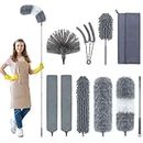 bemece 11pcs Feather Duster Set, Microfibre Duster for Cleaning Extendable 30-100 Inch, Detachable Bendable Washable Long Handled Duster for Exposed Ceiling of Cobwebs Furniture Gap Blinds