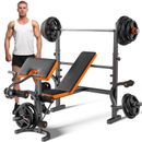 660Lb 6-In-1 Adjustable Weight Bench with Multi-Purpose Workout Bench Set with B