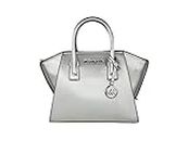 Michael Kors Avril Small Top Zip Satchel Shoulder Crossbody Leather Bag (Silver)