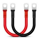 EEEKit 2Pcs Auto Battery Cables, 15CM 2 AWG 33.6mm² Car Battery Charger Cables, Red Black Battery Inverter Cables Leads with M8 Ring Terminals Copper Wire for Truck, Motorcycle, Solar, RV, Marine