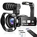 Videocamera 4K 48MP 60FPS WiFi Camcorder 18X Zoom Digitale con IR Night Version Vlogging Camera 3.0" IPS Touch screen con Microfono, Paraluce, Telecomando a 360°