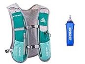 Win.Deeper 5L Lightweight Running Backpack Outdoor Sports Trail Racing Marathon Hiking Fitness Bag Hydration Vest Pack for Men Women with 1.5L Bag or 500ml Kettle (Hellblue with 500ML water bottle)