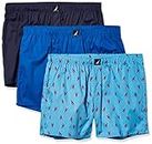 NAUTICA Men's Cotton Woven 3 Pack Boxer Shorts, Sea Cobalt/Peacoat/Lobsteraero Blue, Small US