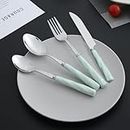 HOKIPO Ceramic 24Pcs Silver Cutlery Set of 6 Spoons, 6 Knives, 6 Fork and 6 Tea Spoons, Mint (AR-5066-MNT)