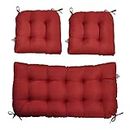 Kunste Patio Furniture Cushions Sets Tufted Wicker Settee Bench Cushions Indoor Outdoor 1 Loveseat 2 Seating Cushions Red
