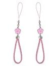 ONCRO Pack of 2 pc Pink Flower Shape pendant Nylon Braided and leather hand strap lanyard phone charm cute ascetic wrist hanging rope thread ideal for Cameras keys pen drive accessories