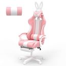 Ferghana Kawaii Pink Gaming Chair with Bunny Ears, Ergonomic Cute Gamer Chair...