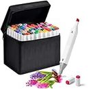 BLEQYS® Markers Art Markers Set Drawing Markers Colour Markers Dual Tip Brush Pens&Chisel Alcohol Based Art Markers For Kids,Adults Coloring Twin Markers Set 60 Pcs