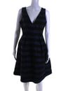 Hutch Womens Striped Sparkle V-Neck Sleeveless Zip Up Mid Calf Dress Blue Size 6
