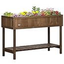 Outsunny 43" x 18" x 30" Raised Garden Bed, Wood Planter Box with Storage Shelf and 8 Pockets, to Grow Herbs, Vegetables, and Flowers, Dark Brown