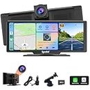 860 Portable CarPlay Screen with 4K Dash Cam Front and Rear- 9.3" Wireless Apple CarPlay ＆Android Auto Car Stereo, Bluetooth, GPS Navigation Head Unit,Car Stereo Receivers,1080p Backup Camera