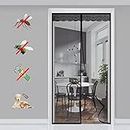 Magnetic Fly Screen Door Polyester Magnetic Quiet ​Encryption Keep Fresh Air in Seal Automatically Soft Door, for Balcony Sliding Doors Living Room - Black-C|| 125x190cm(49x74inch)