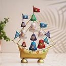 Webelkart Premium Painted Metal Boat with Flags Vastu Showpiece | Ship Showpiece Home and Office Decor (15" Inches Multicolor) Home Decor Showpiece