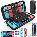 HEYSTOP Case Compatible with Nintendo Switch Carry Case Pouch with Switch Cover Case HD Switch Screen Protector Thumb Grips Caps for Nintendo Switch Console Accessories