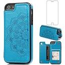 Asuwish Compatible with iPhone 5S 5 SE 2016 5SE Case and Tempered Glass Screen Protector Card Holder Slot Kickstand Wallet Phone Cover for iPhone5 iPhone5s iPhoneSE iPhone6se i 6SE iPhone5se Blue