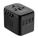 RXSQUL Universal International Power Travel Plug Adapter, 5 in 1 European Travel Plug Adapter W/ 3.5A 2xUSB-A and 2xUSB C Wall Charger and Worldwide AC Outlet for Europe USA UK AUS Asia-Black