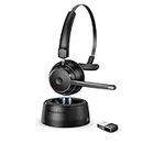 Mopchnic Bluetooth Headset 2024 Upgraded Version, Wireless Headset with AI Noise Canceling Microphone, On Ear Bluetooth Headset with USB Dongle for Office Call Center Skype Zoom Meeting Online Class