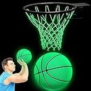 Jenaai 3 Pcs Glow in The Dark Basketball Set, Includes Size 7 Glowing Basketball Light up Nightlight Net with Pump for Hoop Luminous Sports Gift for Kids Adults Night Basketball Game