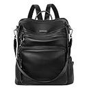 CLUCI Leather Backpack Purse for Women Designer Ladies Large Travel Convertible Shoulder Bag, 0-2-0 Black, Large, Laptop