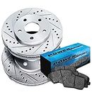PowerSport Front Silver Drilled Slotted Brake Rotors and Semi Metallic Pads Compatible For 2003-2008 Cadillac CTS, STS