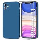 For iPhone 11 Case with Screen Protector Tempered Glass (2 Pack),iPhone11 Silicone Phone Case,Shockproof Cover with Soft Anti-Scratch Microfiber Lining,[Full Body Protective],6.1 inch,Navy Blue
