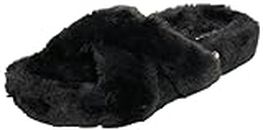 BOSS Women's Evya fur slide, black, 9 AU