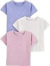 Simple Joys by Carter's Short-Sleeve Shirts and Tops, Pack of 3 Conjunto de Camiseta para bebés y niños pequeños, Blanco/Lila/Rosa Magenta, 4 años (Pack de 3)