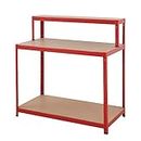 BiGDUG Heavy Duty Workbench for Garage - 300kg per level (600kg capacity) - 90x120x60 cm - Red - Work Table Workstation for Shed