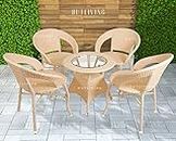 OUTLIVING Garden Patio 4 Seater Chair and Table Set Outdoor Balcony Garden Coffee Table Set Furniture with 1 Table and 4 Chairs Set - (Cream)
