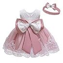 LZH Baby Girls Ruffle Lace Backless with Headwear,Bowknot Flower Dresses Pageant Party Wedding Baby Girl Christmas Dress, Light Pink, 12-18 Months