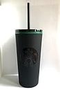 STARBUCKS Tumbler Cold Cup with Straw, Matte Black with Green Rim, 12 fl oz