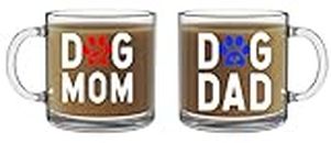 Dog Mom and Dog Dad Mugs -13oz Glass Coffee Mug Couples Sets - Funny His and Her Cups - Animal Rescue or Adoption Pet Lover Ideas - By CBT Mugs