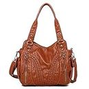 Montana West Concealed Carry Shoulder Bag For Women Washed Leather Crossbody Purses Handbags Handgun Tote Satchel Bags Brown MBB-MWC-019BR