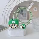 CASENED Case for Apple 20W iPhone USB-C Power Adapter Charger and USB Lightning Cable Protector | 3D Cartoon Design Soft Phone Charging Protective Cover (Mario-Green)
