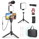 TECELKS Smartphone Video Vlogging Kit with Lightning and Type-C Adapters, YouTube Starter Kit with LED Light, Phone Holder, Microphone, Tripod, Compatible with iPhone/Android for TikTok/Recording