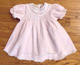 Vintage CARRIAGE BOUTIQUES Baby Dress 9 Mo Party Pink Pin Tuck Short Sleeve Lace