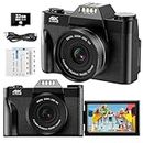 56MP Autofocus Digital Camera with 16X Digital Zoom, 4K Vlogging Camera for YouTube with 3.0'' 180° Flip Screen, Video Camera with Two 1500mAh Batteries & 32G SD Card for Beginners, Adults, Kids