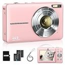 Lecran Digital Camera, FHD 1080P Kids Camera with 32GB Card, 2 Batteries, Lanyard, 16X Zoom Anti Shake, 44MP Compact Portable Small Point Shoot Camera Gift for Kid Student Children Teen Girl Boy(Pink)