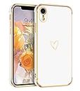 GUAGUA Case for iPhone XR Luxury Electroplate Edge Bumper Case iPhone XR Case Cute Heart Pattern Cover for Women Girls with Camera Protection & 4 Corners Shockproof Protection Phone Case 6.1" White